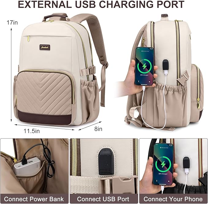 Focdod Laptop Backpack for Women Bookbag: 15.6 inch Work Backpacks with Pouch Pocket for Large Capacity Cup & USB Charger College Book Bag Travel Business Nurse Teacher Bookbags Anti-theft Back Pack
