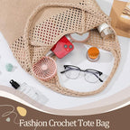 Premillow Crochet Beach Tote Bags, Stylish Mesh Beach Bags Shoulder Bag for Women, Cute Summer Vacation Boho Tote Bag