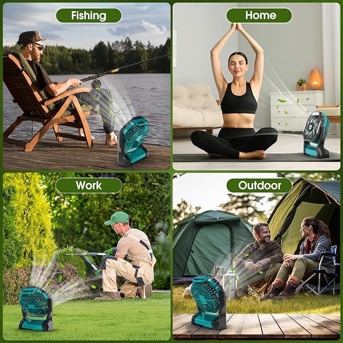 Portable Rechargeable Fan, 20000mAh Cordless Battery Powered Camping Tent Fans with LED Lantern, Small USB C Operated Outdoor Ventilador for Travel Camp Fishing Picnic Bedroom Power Outage Emergency