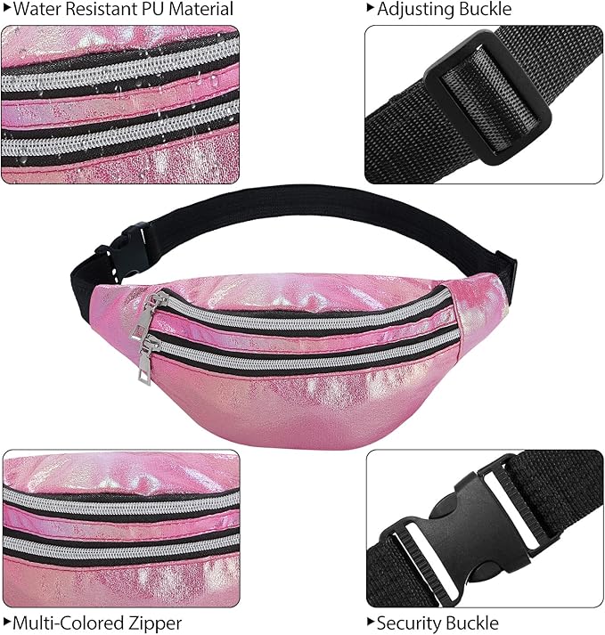 Frienda 2 Pieces Holographic Fanny Pack for Women Colorful Sport Waist Bag Pack