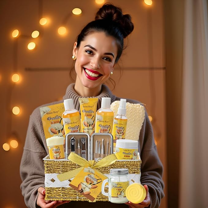 Mothers Day Gifts for Women, Bath & Body Gift Set, 20pcs Vanilla Honey Almond Scents Bath Gift Baskets Home Spa Gift, Bath Spa Kit For Women and Men, Spa Bath Gift Basket, Bath Kit Set, Spa Gifts