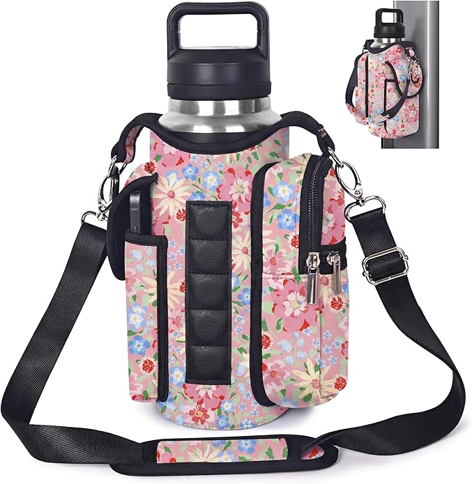 Magnetic Gym Bag for Women Men, Neoprene Water Bottle Carrier Bag with Strap fits 18-40oz, Crossbody Bag with Pockets