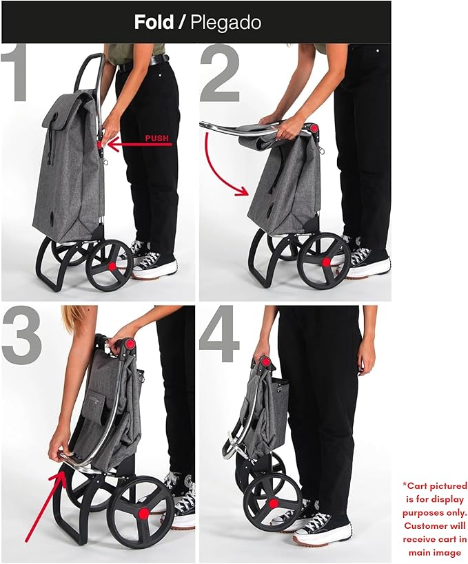 Foldable Puffer Grocery Shopping Cart with Wheels | Collapsible Personal Folding Cart for Groceries | Durable & Portable | Black