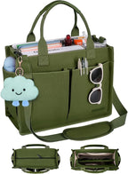 BESBESME Canvas Tote Bag for Women with Zipper & Compartments– Large Work & College Laptop Tote Crossbody Shoulder Bag