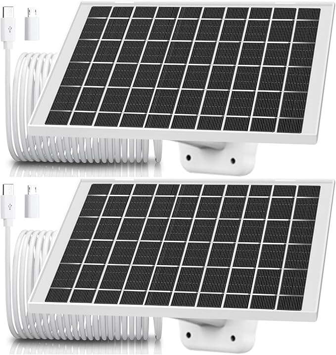 2 Pack 5V 7W Solar Panel Charger for Bird Feeder, Wyze Cam Outdoor v1 Cam Outdoor v2、Wyze Battery Cams Pro,Arlo,Simplisafe,Eufy Security Camera Micro USB & USB Type C Cable 5V 7W & More