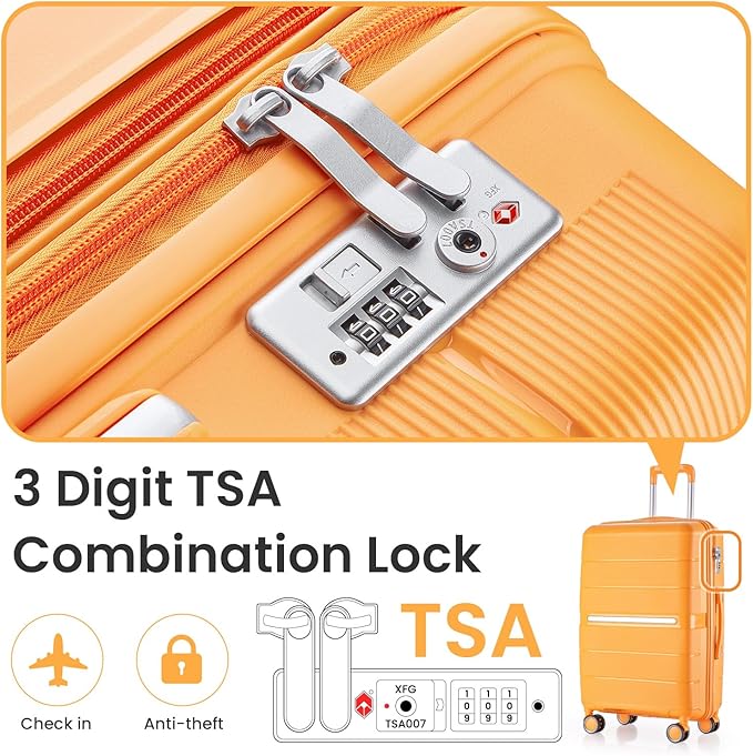 Hard Shell Luggage Sets 4 Piece with 360 Spinner Wheels,Lightweight Suitcase Set with TSA Lock,Travel Luggage Set with Telescoping Handle,Light and Strong,Easy to Clean (Orange)