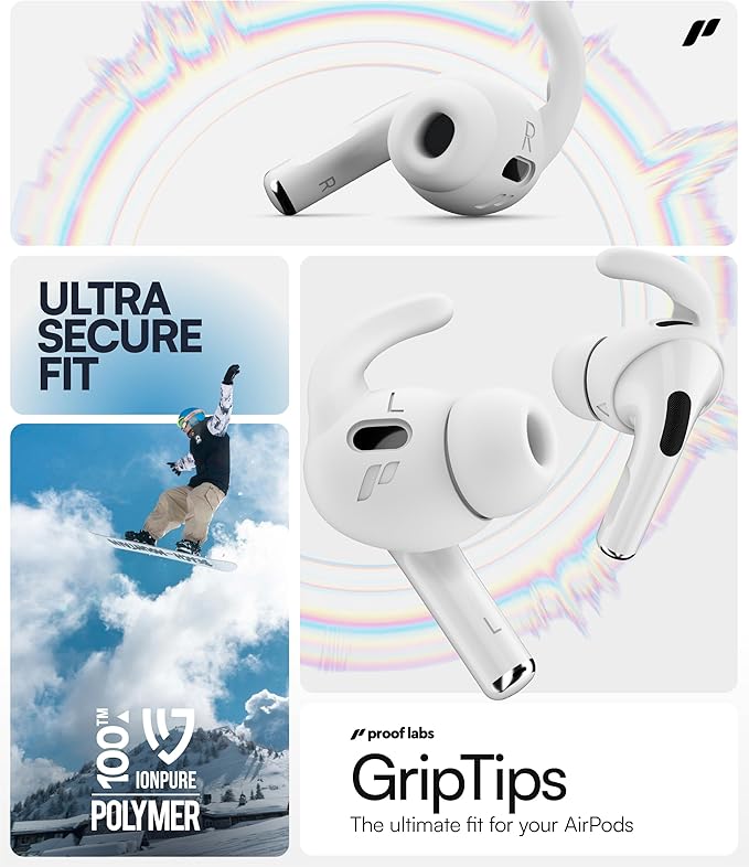 Proof Labs 4 Pairs for AirPods Pro 2 Ear Hooks Covers [Added Storage Pouch] Anti Slip Ear Tips Accessories Compatible with Apple AirPods Pro 2nd Generation (White)