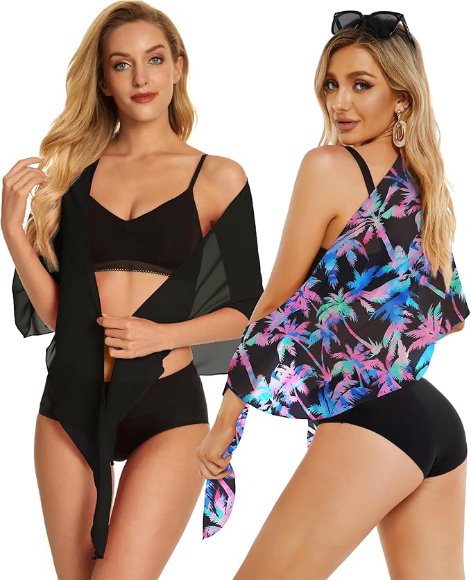 CHICGAL 2 Pieces Women Beach Sarong Bathing Suit Wrap Skirt Sheer Bikini Swimsuit Cover Ups for Swimwear