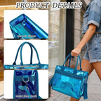 Fammart Iridescent Clear Beach Bag for Women, Jelly Tote Bag Waterproof Sandproof Pool Bag Cruise Vacation Essentials