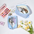 SOIDRAM 2 Pieces Makeup Bag Large Corduroy Cosmetic Bag Capacity Canvas Mix Travel Toiletry Bag Organizer Cute Makeup Brushes Aesthetic Accessories Storage Bag for Women, Corduroy Mix Blue