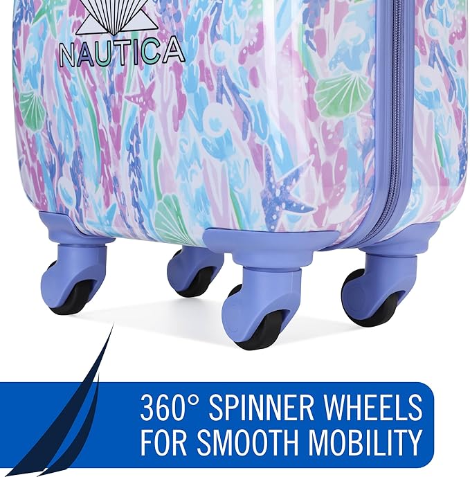 Nautica Kids 18" Hardside Carry-on Suitcase with Spinner Wheels, Pastel Shell