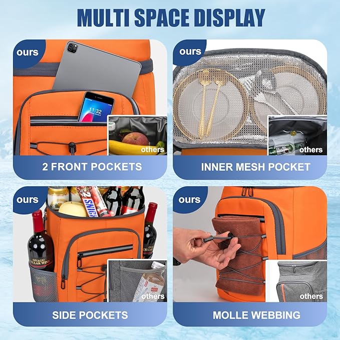 Backpack Cooler Insulated Leak Proof, Lightweight Soft Sided Cooler Backpack for Men Women, Waterproof Beach Cooler Bag Lunch Backpack for Camping Hiking Picnic Fishing Travel Outdoor