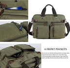 CROCOD 3 In 1 Canvas Convertible Laptop Bag for Men Women, 17.3 inch Laptop Messenger Bag Work Briefcase, Computer Shoulder Bag for Travel Business Office (Green, 17.3 Inch)