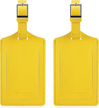 Travelambo Luggage Tags for Suitcases Faux Leather Privacy Protection 2 Pack Bag Tags Travel Accessories Essential, Energetic Yellow