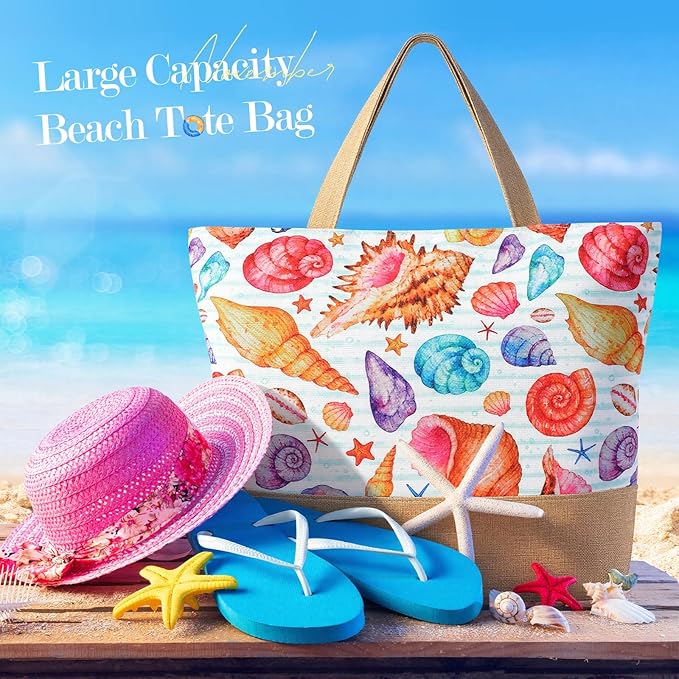 Trifabricy Beach Bag for Women, Large Beach Tote Bags with Zipper, Woven Straw Tote Waterproof, Swim Gym Shopping Travel Bag