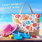 Trifabricy Beach Bag for Women, Large Beach Tote Bags with Zipper, Woven Straw Tote Waterproof, Swim Gym Shopping Travel Bag
