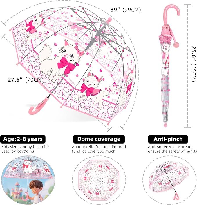 Kids Clear Umbrella for Rain Dome Bubble Umbrellas Windproof for Kids Boys and Girls