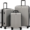 NONSTOP NEW YORK Luggage Expandable Spinner Wheels hard side shell Travel Suitcase Lightweight, TSA Lock, Double USB Port (Silver, 3-Piece Set (20/24/28))