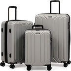 NONSTOP NEW YORK Luggage Expandable Spinner Wheels hard side shell Travel Suitcase Lightweight, TSA Lock, Double USB Port (Silver, 3-Piece Set (20/24/28))