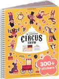 Circus Show 300+ Kids Sticker Book by Cupkin Toddler Airplane Travel Coloring and Sticker Book, Road Trip Essentials, 8 Coloring Pages 8 Side by Side Scenes for Ages 2–8 Years