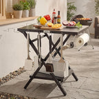 Feasto Folding Grill Table, Pizza Oven Table & Portable Table with Bottom Shelf, Tool Hooks, Trash Bag Holder & Paper Towel Rack, Grill Stand for Pizza Oven & Tabletop Griddle (Black)