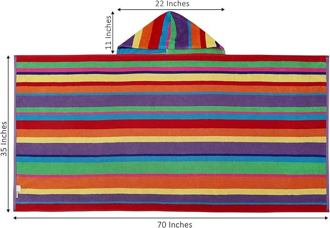 COTTON CRAFT Hooded Beach Towel – Oversized 35 x 70 Towel with Hood for Adults - Summer of Siam - 100% Cotton Velour Dobby Terry Towel - Soft Absorbent Quick Dry - Pool Bath Wrap – Multicolor Stripe