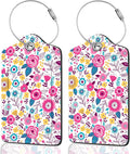 2Pack Luggage Tags for Suitcases, Cute Unique Pu Leather Cruise Luggage Tag with Privacy Cover ID Label Address Card and Metal Ring Suitable for Women Men Kids Travel Bag Pink and Yellow Flowers 1