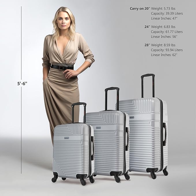 InUSA RESILIENCE Luggage with Spinner Wheels | Spacious Durable Lightweight Hardshell Suitcase, Travel Sets with Handle and Trolley | (20/24/28) 3 Piece Luggage Set | Silver
