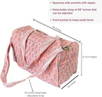 ATOSII Large Duffle Bag, Handblock Print 100% Quilted Cotton for Overnight Trip, Travel Weekender, Luggage, 2 Pockets with Zipper 1 Front Pocket, Detachable Long Strap, 20 X 10 X 12 Inches, Peach Aura