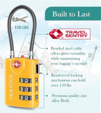 Search Alert TSA Approved Travel Combination Luggage Cable Locks for Suitcase, Gym Locker,Toolbox,Backpack 1,2,4,6 &10 pk (Yellow 2 Pack)