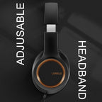 Lorelei X8 Over-Ear Wired Headphones with Microphone with 1.45m-Tangle-Free Nylon Line&3.5mm Plug,Lightweight Foldable & Portable Headphones for Smartphone,Tablet,Computer,Mp3/4(Black-Gold)