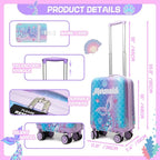 Cute Mermaid Kid’s Luggage Set 5 Piece Suitcase Set 16’’ Hardside Luggage with Spinner Wheels Girls Carry on Toddler Luggage Travel Rolling Suitcase Airline Approved