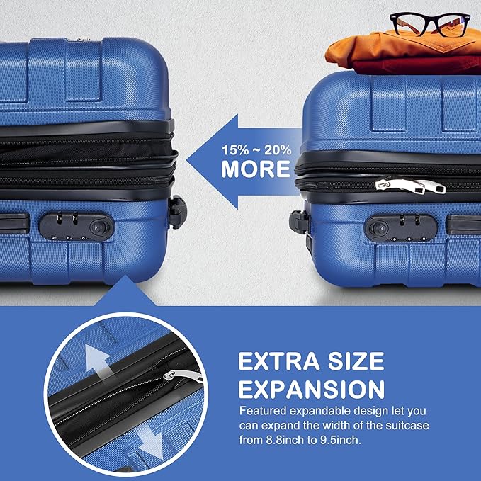 SUPER DEAL Spinner Luggage 21 Inch Hardside Expandable Suitcase Travel Carry On Luggage with 360° Swivel Wheels and Height Adjustable Handle, Blue