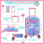 Cute Cat Kid's Luggage Set - 5 Piece Hardside Suitcase Set with Spinner Wheels - Airline Approved