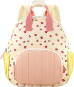 GAGAKU Toddler Backpack for Girls 2-4 Strawberry Cute Preschool Kindergarten Backpack with Name Tag Soft Cotton Small Bookbag for Daycare Lightweight Adjustable Straps with Chest Buckle