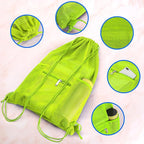 NATURAL STYLE Mesh Drawstring Backpack Bag, Gym Sports Bag with Zipper Pocket Bottle Holder, String Beach Bag for Swiming Travel (Green)