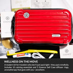 Essence Travel Amenity Kit | Travel Essentials & Travel Size Toiletries Kit | 5-Pack Nasal Diffuser Rings, Sleep Mask, Lotion & Hygiene Kit | Travel Toiletry Kit for Women | Red Case