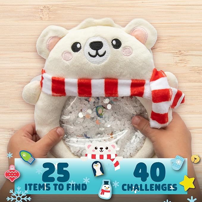 Chuckle & Roar Sensory Seek & Find Plush Polar Bear Game - 1 Plush & 20 Cards, Multicolor, Small - Toddler Airplane Travel Essential - Engaging Toddler Sensory Toys - Quiet Travel Toys for Plane & Car