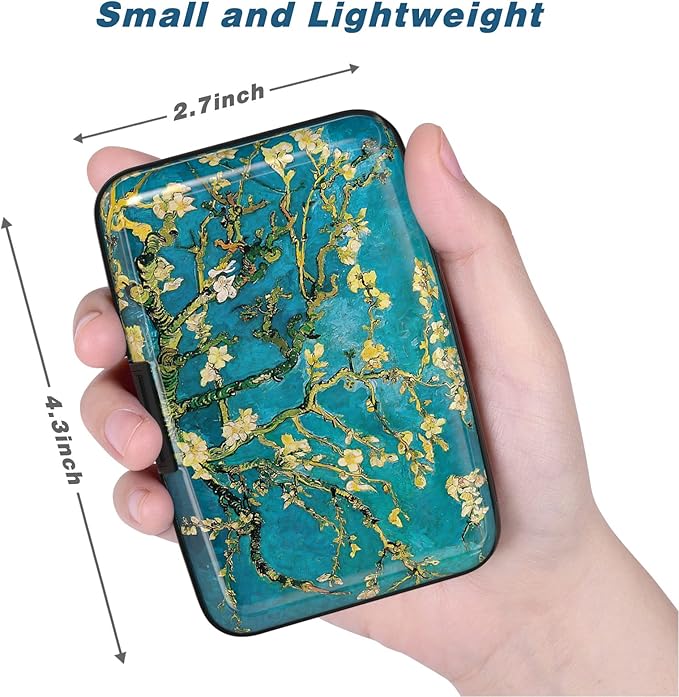 Credit Card Holder, Mini Aluminum Card Wallet RFID Blocking Slim Metal Hard Card Case for Women Men, Almond Blossom