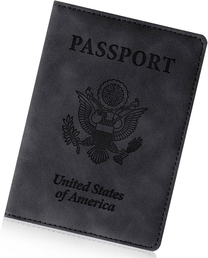 Passport Holder for Travel Essentials, RFID Blocking Passport Cover Wallet Card Case for Women and Men, PU Leather, Black