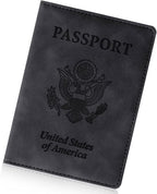 Passport Holder for Travel Essentials, RFID Blocking Passport Cover Wallet Card Case for Women and Men, PU Leather, Black