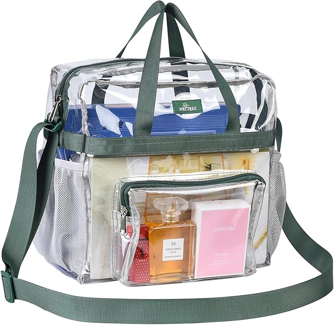 MAY TREE Clear Bag for Stadium Events 12×6×12 Clear Tote Lunch Bag with Reinforced Straps for Work, Sporting Events and Gym, Green