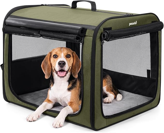 Large Dog Car Carrier Light Weight, 27×20.5×20.5ins Dog Carrier for Cars, Portable Dog Car Crate with Breathable Windows, Stable Pet Carrier for Both Indoor and Outdoor Use, Pet Travel Crate Green