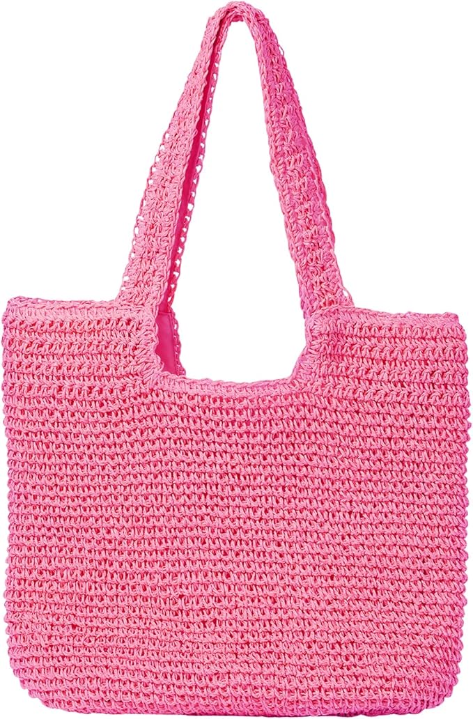 GOLDTIMO Beach Bags for Women - Summer Soft Large Woven Shoulder Purse Handbag, Beach Tote Straw Bag for Summer Vacation