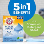 ARM & HAMMER 5-in-1 Power Sheets Laundry Detergent, Spring Rain, 50 Count, up to 100 Small Loads