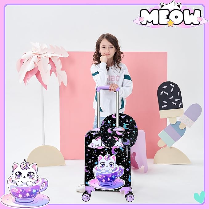 Kid’s Luggage Set 2 Piece Suitcase Set 16’’ Hardside Luggage with Spinner Wheels Girls Carry on Toddler Luggage Travel Rolling Luggage Airline Approved