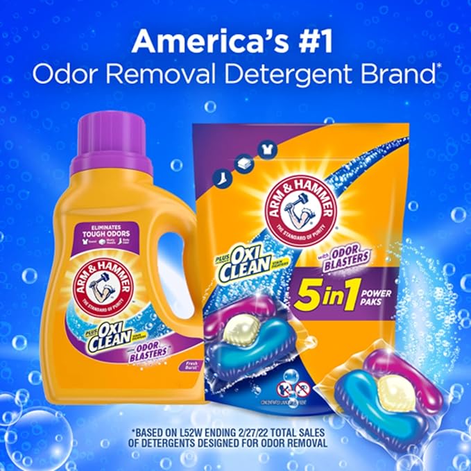 Arm & Hammer Plus OxiClean With Odor Blasters Laundry Detergent 5-IN-1 Power Paks, 42CT (Packaging may vary) (Pack of 2)