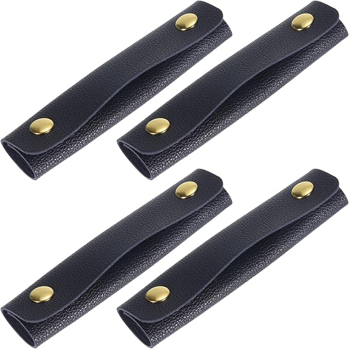 uxcell 4Pcs Handbag Handle Wrap Covers, PU Leather Luggage Grip Protector for Suitcases, Shopping Bag (13x10cm, Navy Blue)