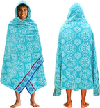 COTTON CRAFT Hooded Beach Towel – Oversized 39 x 68 Towel with Hood for Adults - 100% Cotton Velour Terry Jacquard Towel - Pool Bath Wrap - 450 GSM Soft Absorbent Quick Dry – Summer Trellis Pool Blue