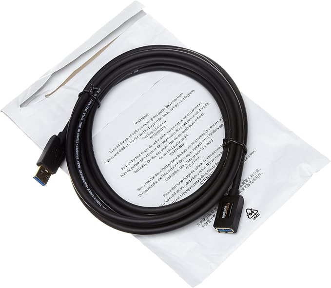 Amazon Basics USB 3.0 Extension Cable, 9.8-Foot High-Speed Data Transfer, Male to Female, 4.8Gbps, Gold-Plated Connectors, Shielded, 3 Meters, Black